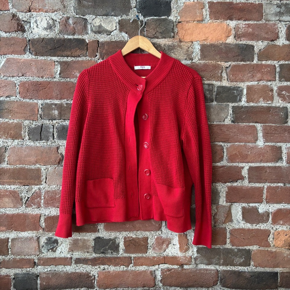 Alia | Thick Red Knit Crew Neck Cardigan